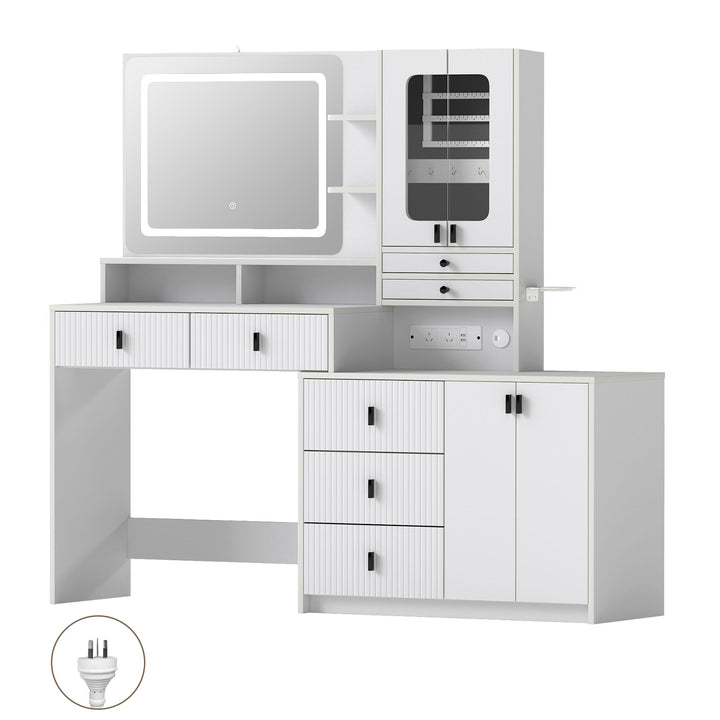 150cm Vanity Table Touchscreen Mirror LED Jewelry Cabinet 7 Drawers White