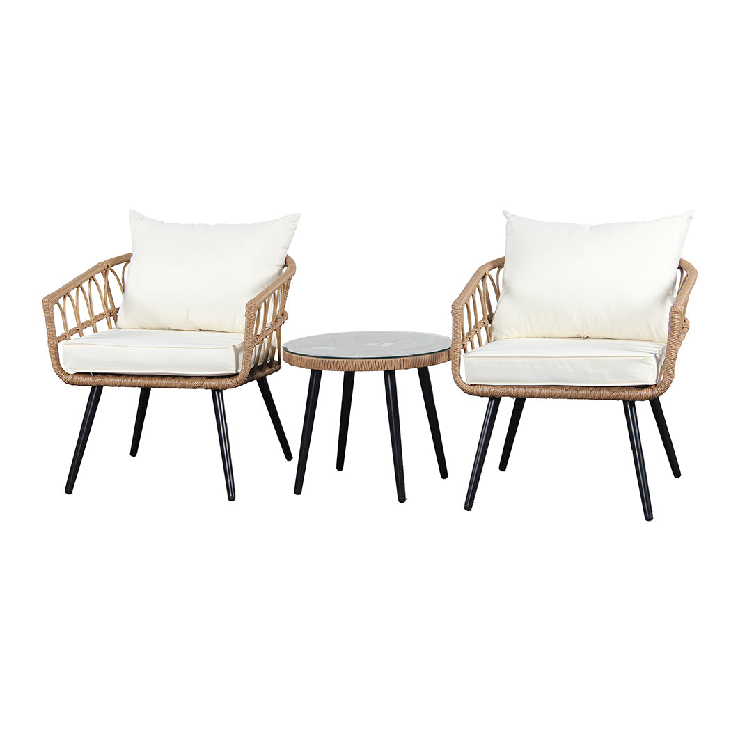 3Pcs Outdoor Table Sofa Chair Set Patio Furniture Garden Wicker Lounge