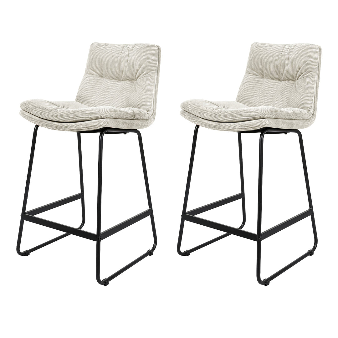 2x Corduroy Bar Stool Kitchen Stool Chair Soft 6cm Padded Seat