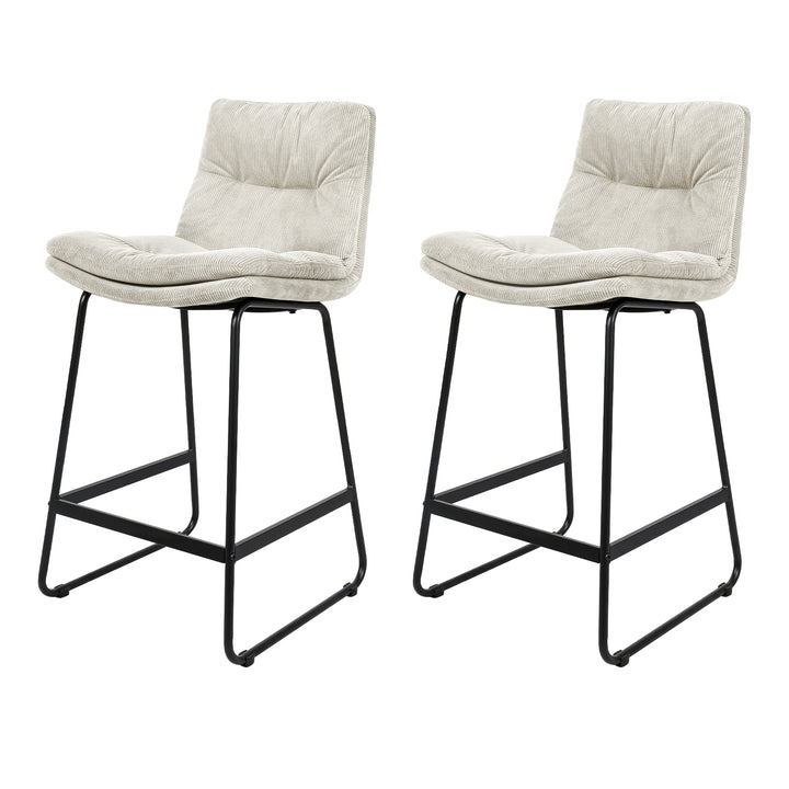2x Corduroy Bar Stool Kitchen Stool Chair Soft 6cm Padded Seat