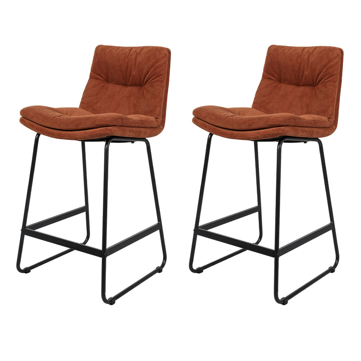 2x Corduroy Bar Stool Kitchen Stool Chair Soft 6cm Padded Seat