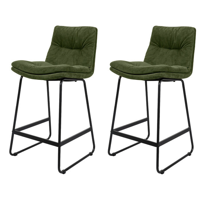2x Corduroy Bar Stool Kitchen Stool Chair Soft 6cm Padded Seat