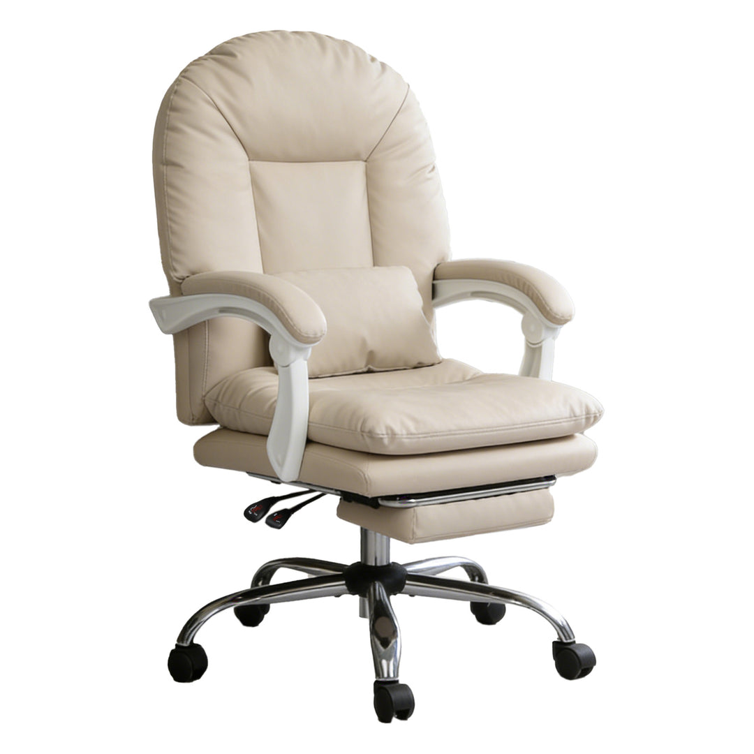Executive Office Chair Footrest PU Leather Tilt Gaming Work Seat Beige