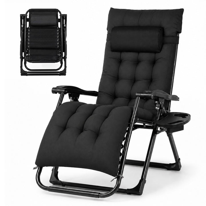 Zero Gravity Chair Lounge Lockable Outdoor Recline Cushion Tray Black
