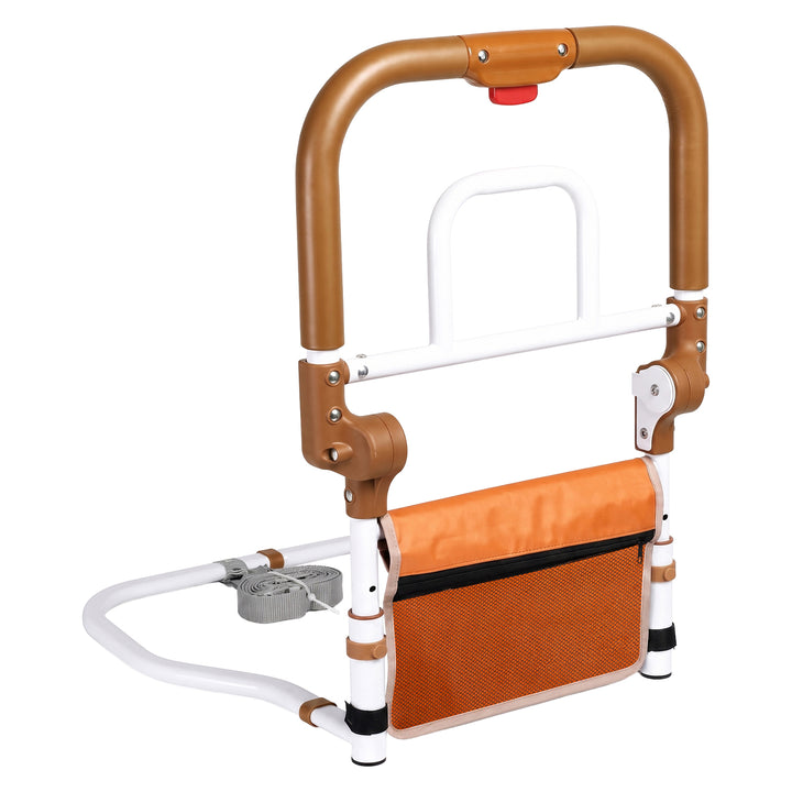 Bed Rail Foldable 2 Handle Adjustable Height Non-Slip Grip Orange