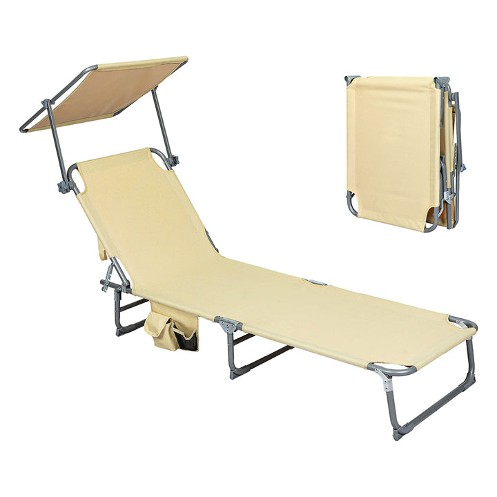 Folding Beach Lounge Chair Portable Sun Lounger Deck Outdoor Khaki