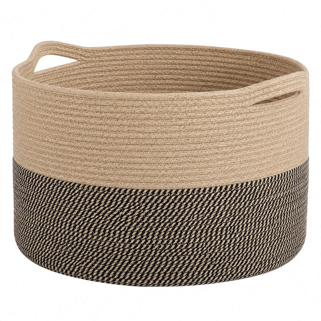 Blanket Basket Large Cotton Rope Jute with Handles Foldable Home Yellow