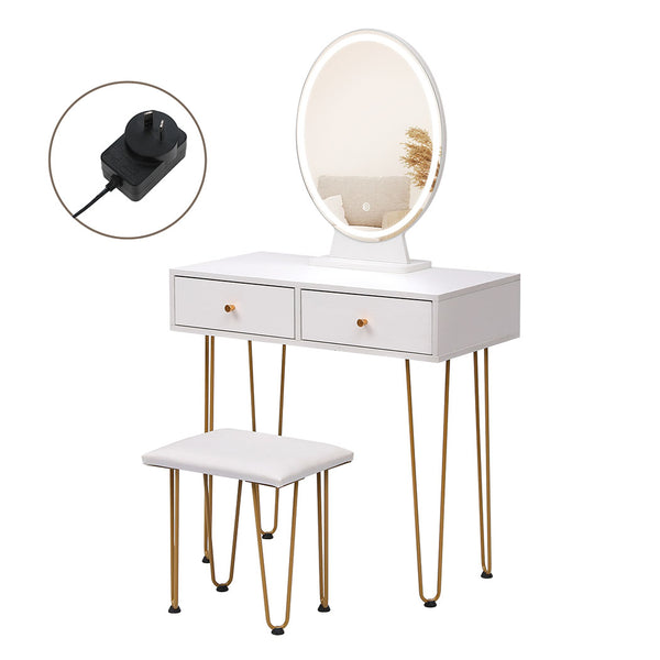 Dressing Table LED Light Strip Makeup Mirror Stool Set Vanity Desk White.