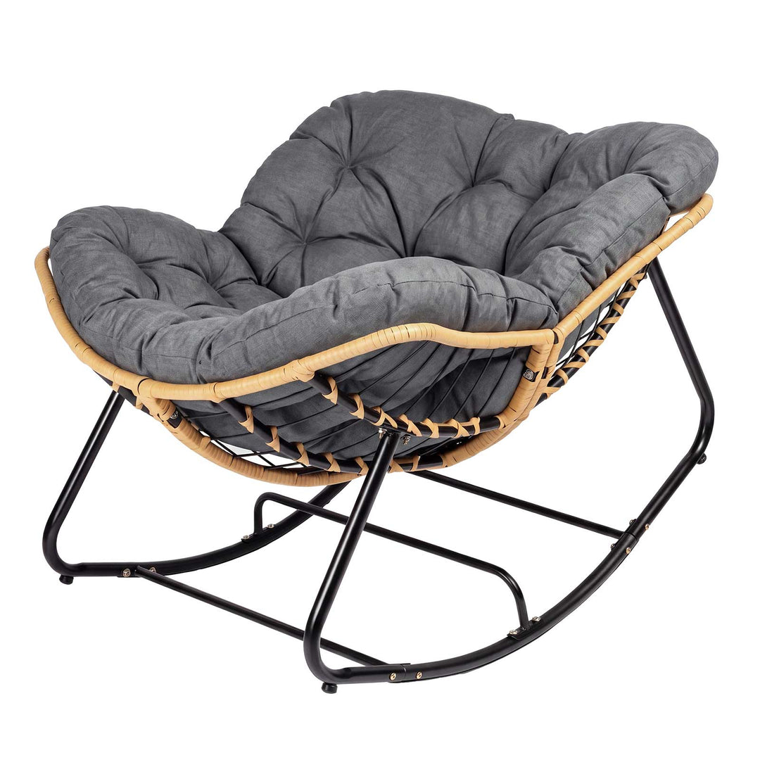 Rocking Chair with Thick Cushion PE Rattan Silent Strip Indoor Patio Grey