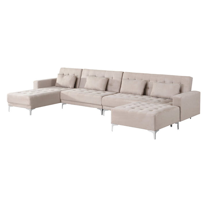 Sofa Bed U-Shaped Couches 339cm 5-6 Seater Suede Brown Living Room