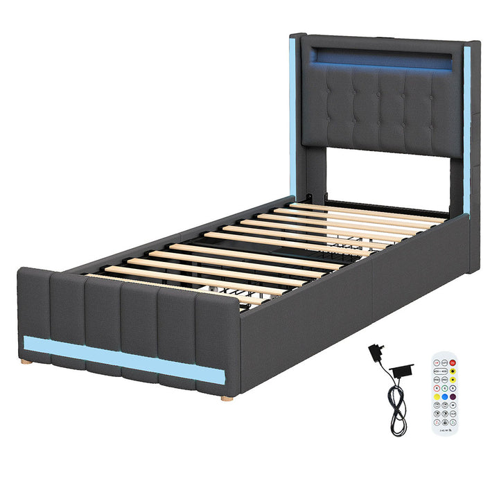 Single Bed Frame RGB LED Headboard with Drawers.