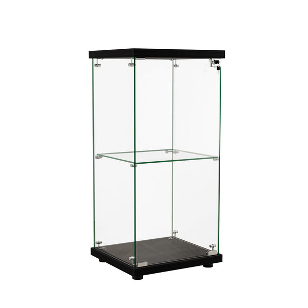 Display Cabinet Collection Storage Tempered Glass 2 Tier With Lock Black.