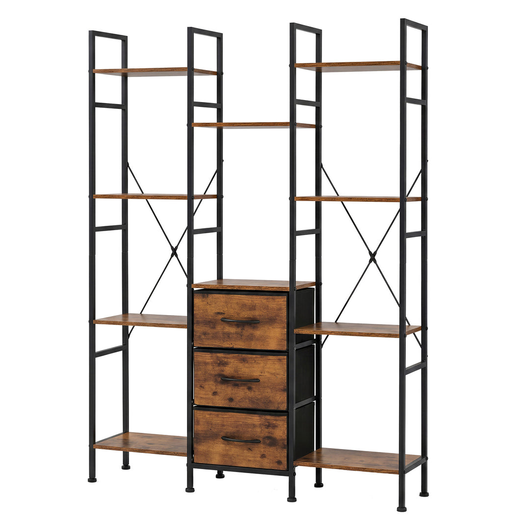 Bookshelf 10 Open Cubes 3 Fabric Drawers Wood Black