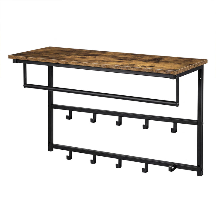 Floating Shelves 10kg Wall Shelf Hooks Coat Rack Metal Wood Black