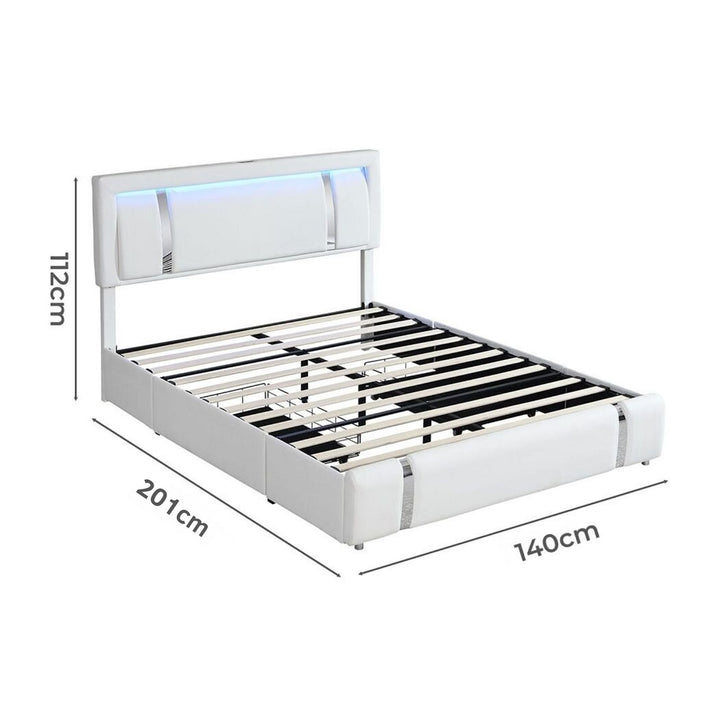 Bed Frame Adjustable Soft Headboard LED Lights Drawers USB Charge