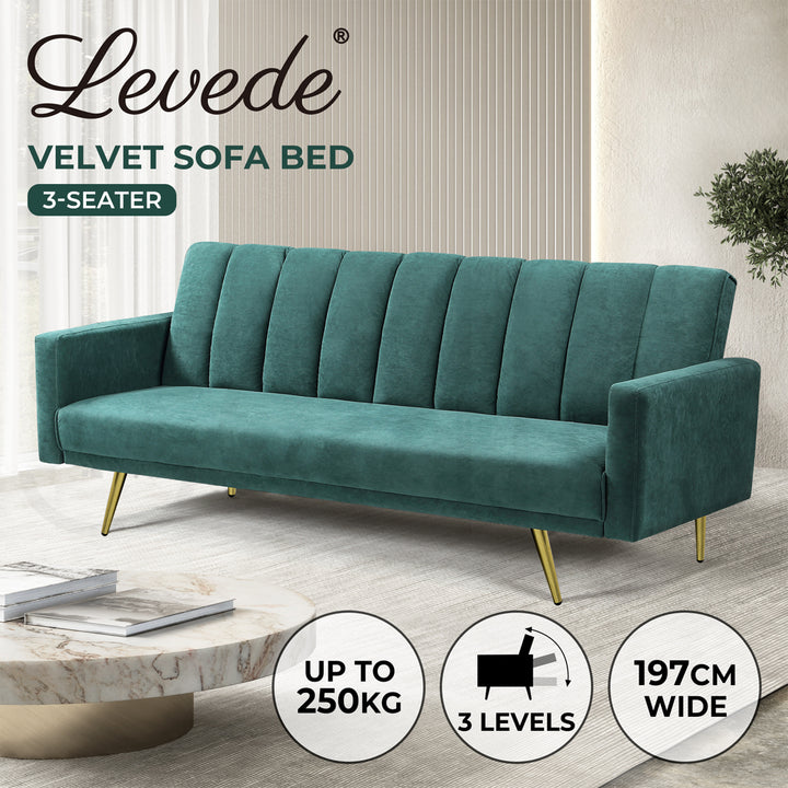 Levede Sofa Bed Convertible Velvet Lounge Recliner Couch Sleeper 3 Seater - Levede