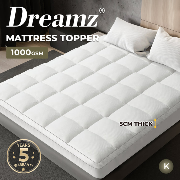 Dreamz Pillowtop Mattress Topper - 5cm Thickness for Ultimate Comfort - Levede