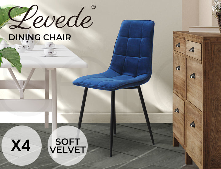 Levede 4x Dining Chairs Kitchen Velvet Blue - Levede