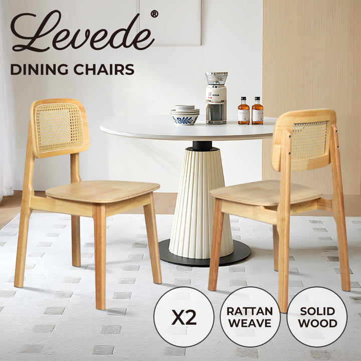 Levede 2X Rattan Dining Chairs Wooden Accent Chair Kitchen Lounge Cafe Armless - Levede