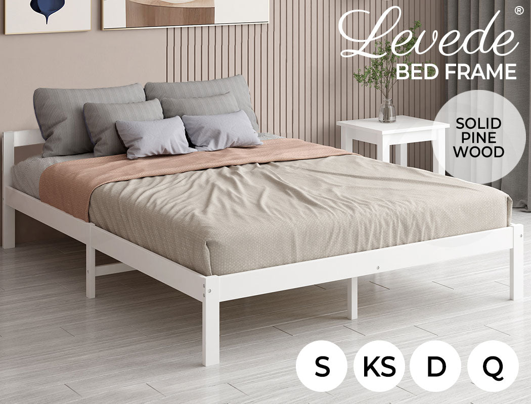 Levede Wooden Bed Frame - White - Levede