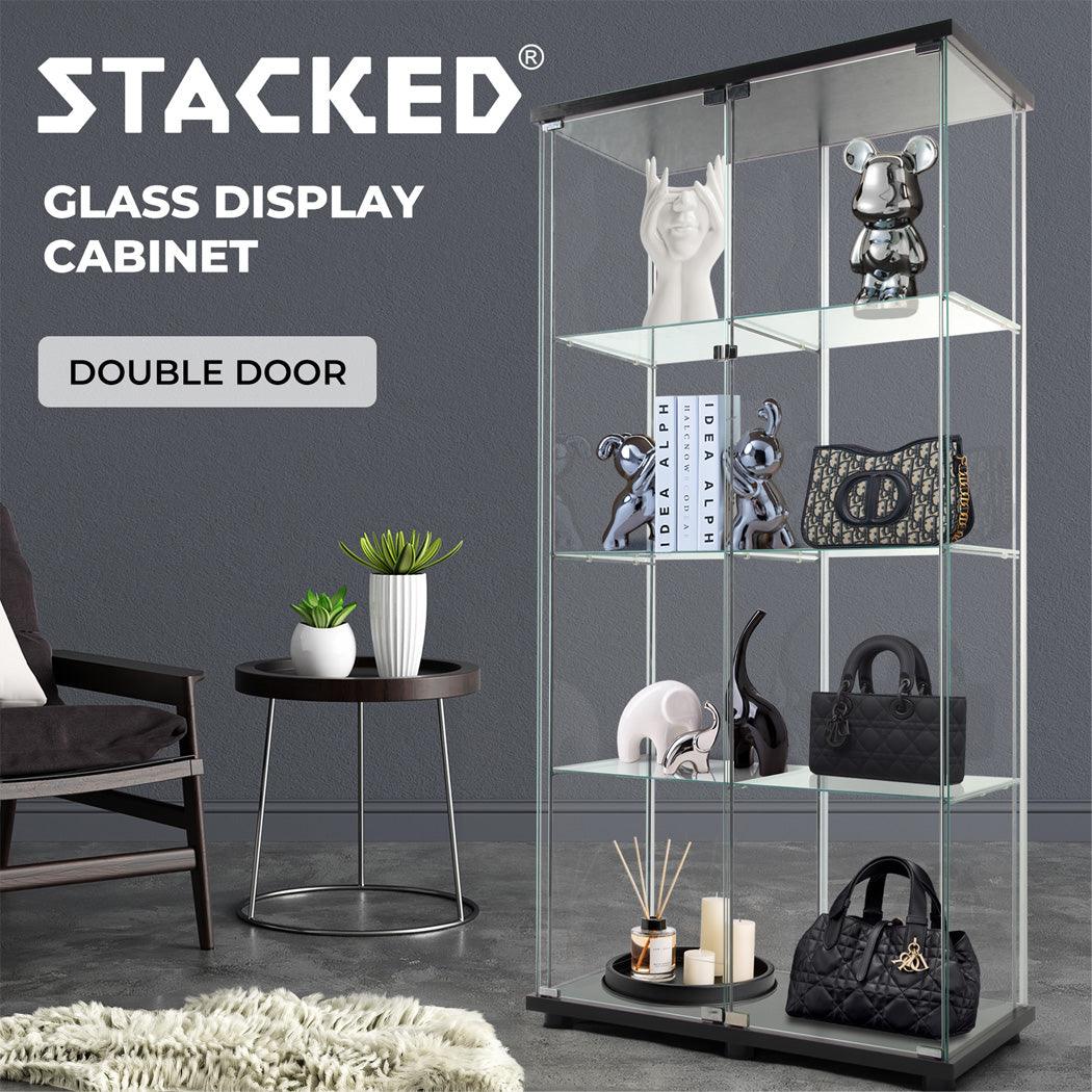 Glass Display Cabinet 2 Doors Collections Storage - Black