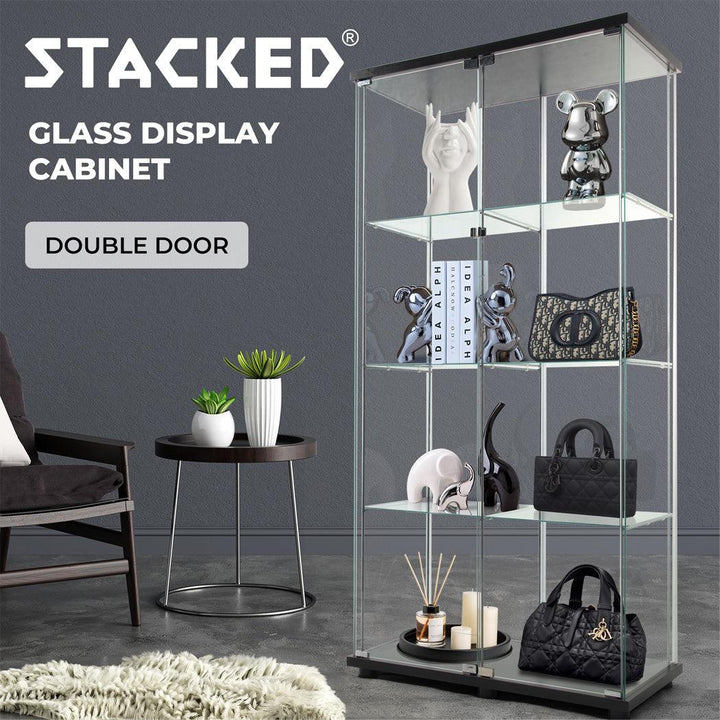 Glass Display Cabinet 2 Doors Collections Storage - Black