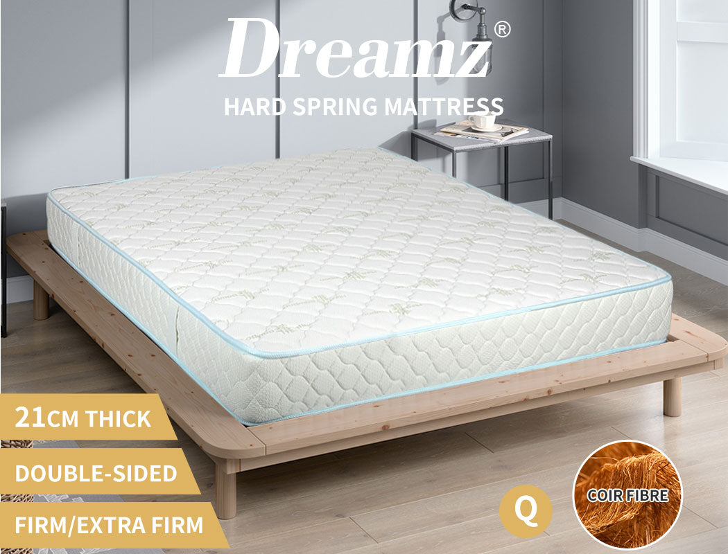 Dreamz Queen Mattress Spring Coconut Coir Hard Extra Firm Double-Sided HD Foam