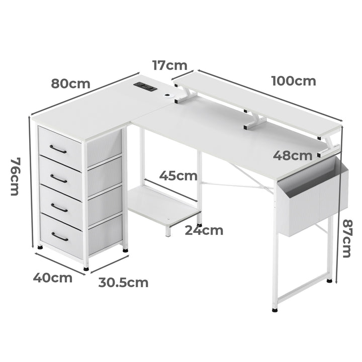 L Shaped Gaming Desk with RGB LED, Storage Drawers Power Outlet