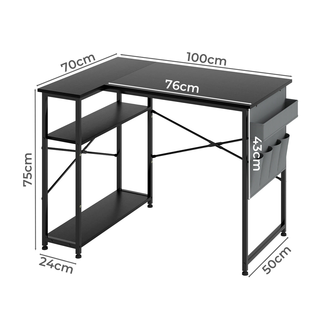 L-shaped Gaming Computer Desk Corner Table Office Home 2 Storage Shelves