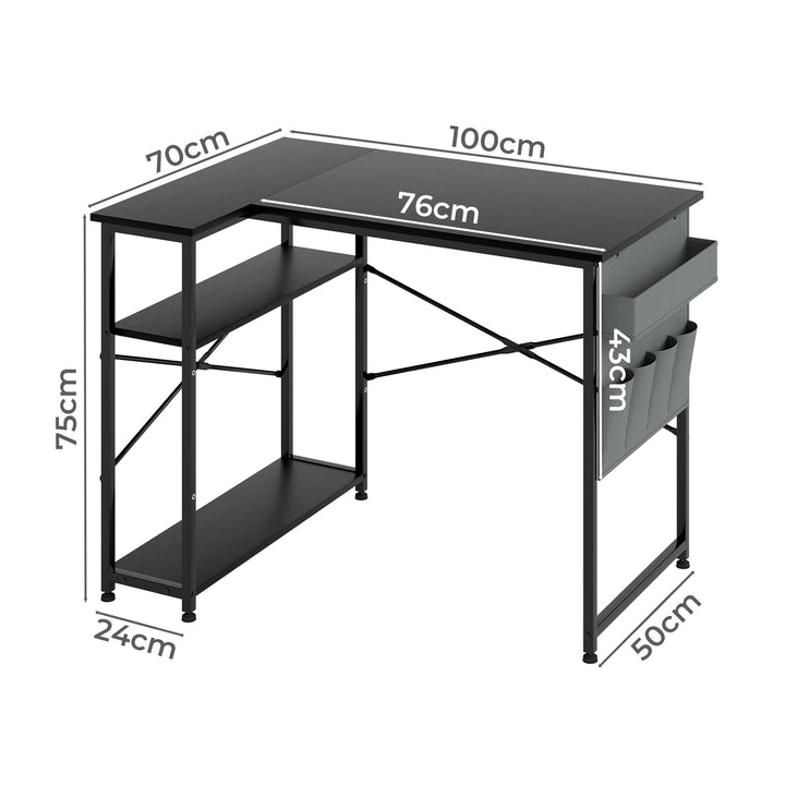 L-shaped Gaming Computer Desk Corner Table Office Home 2 Storage Shelves