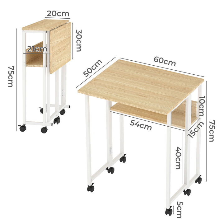 Foldable Computer Desk with Shelf Wheels for Small Space Home Office