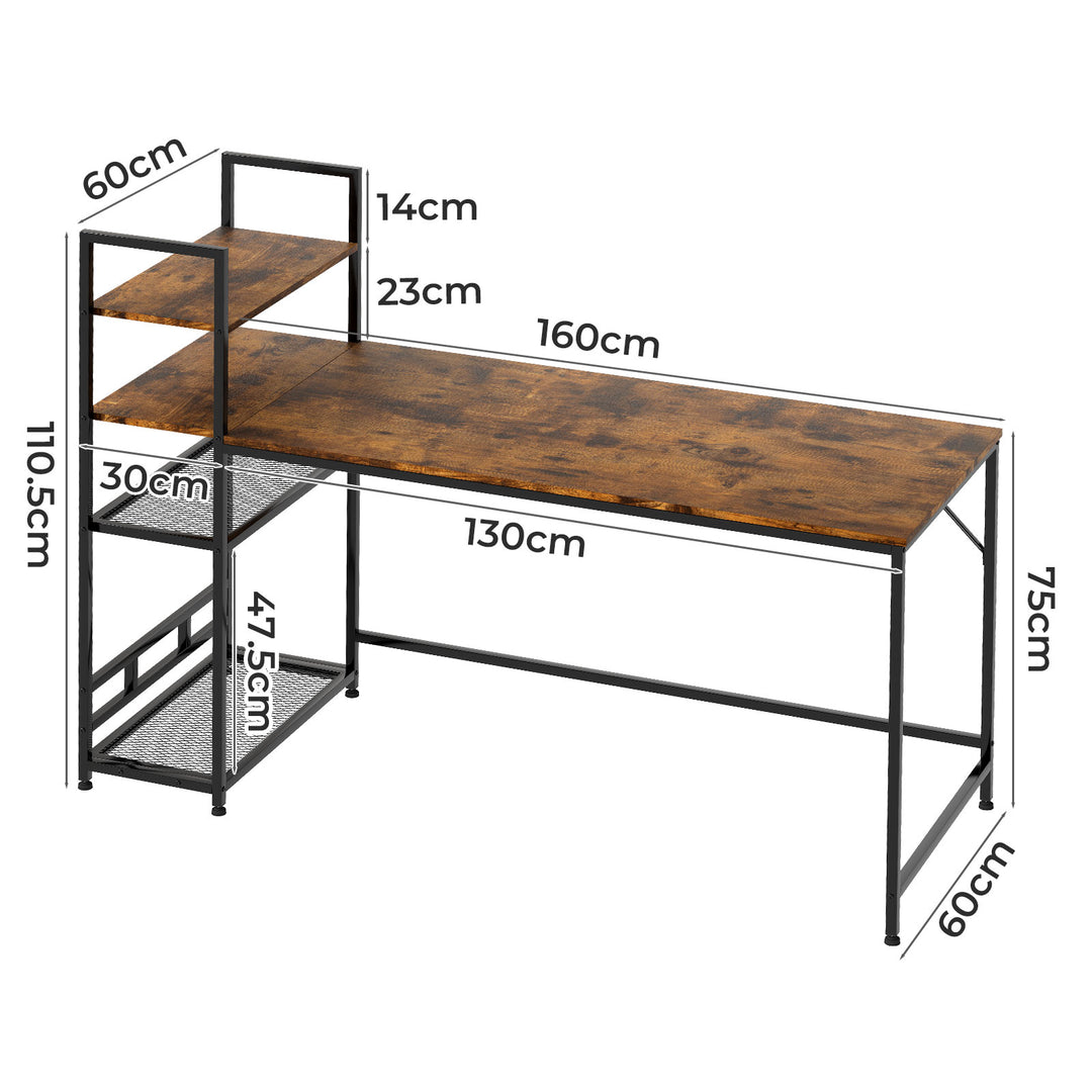 Computer Desk Study Table Home Office Workstation with 4-Tier Shelf 160cm