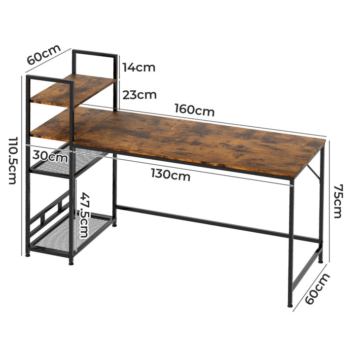 Computer Desk Study Table Home Office Workstation with 4-Tier Shelf 160cm