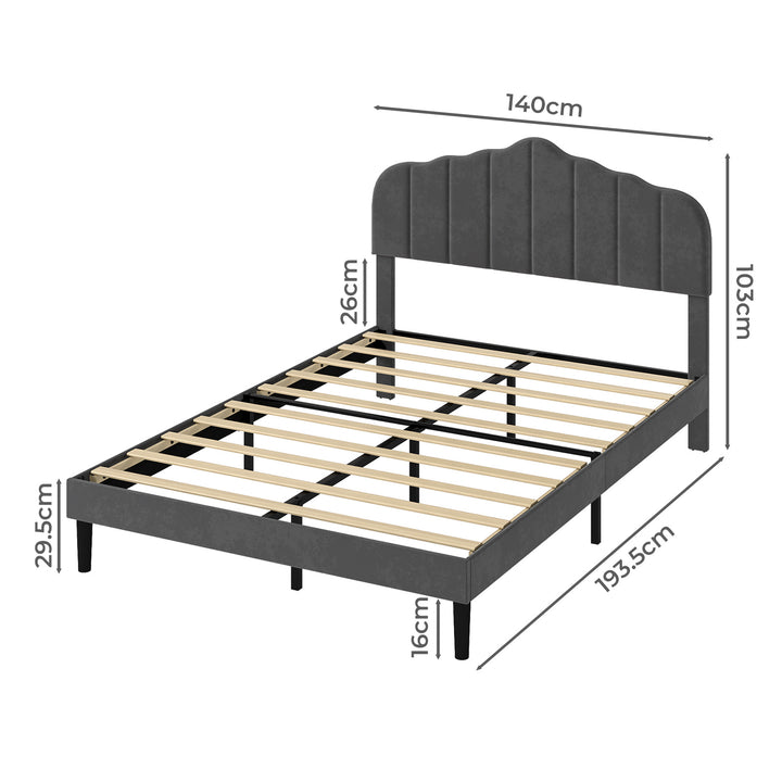 Bed Frame Linen Fabric Upholstered Platform Wooden Mattress Base