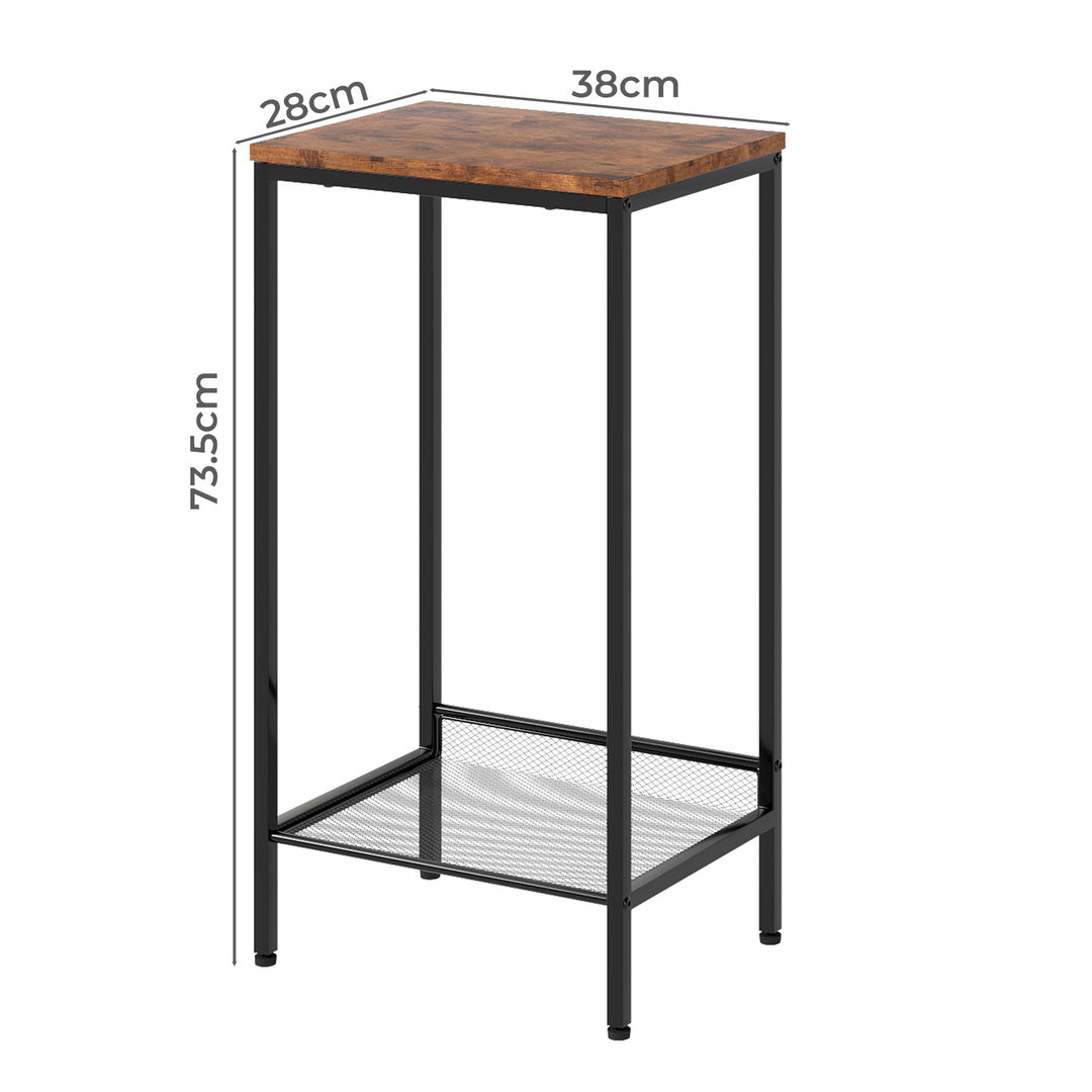 Industrial Side Table 2-Tier Shelf End Table for Small Space Retro Brown