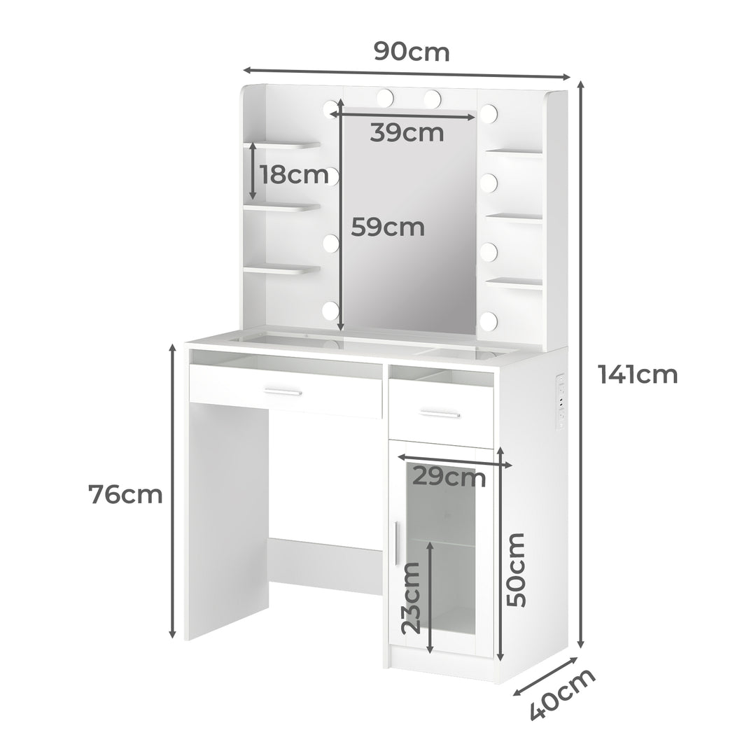 Vanity Desk Makeup Mirror 10 Bulbs Drawers Storage Cabinet Dressing Table