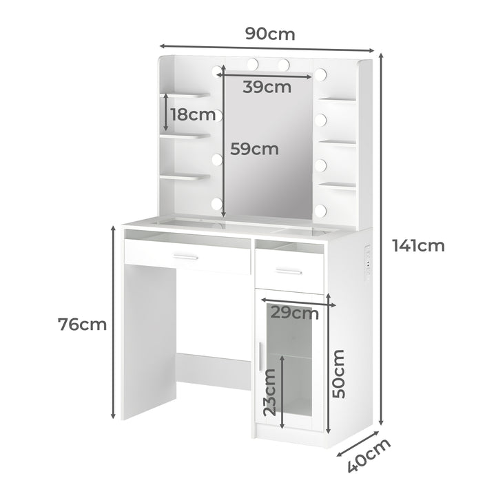 Vanity Desk Makeup Mirror 10 Bulbs Drawers Storage Cabinet Dressing Table