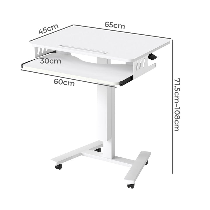 Mobile Standing Desk Adjustable Height Computer Table Keyboard Tray White