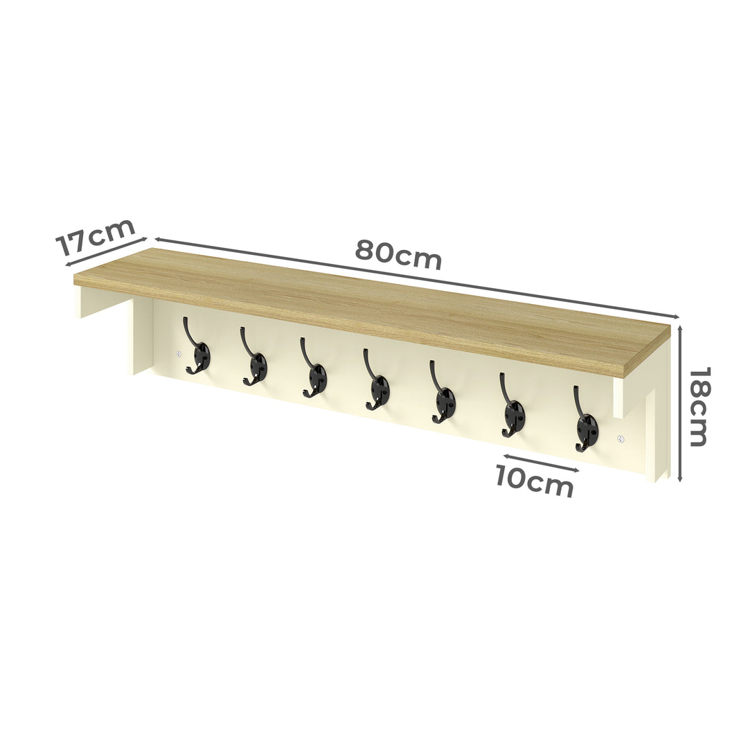 Coat Rack Wall Mounted Shelf 7 Double Hooks Storage Entryway Hallway