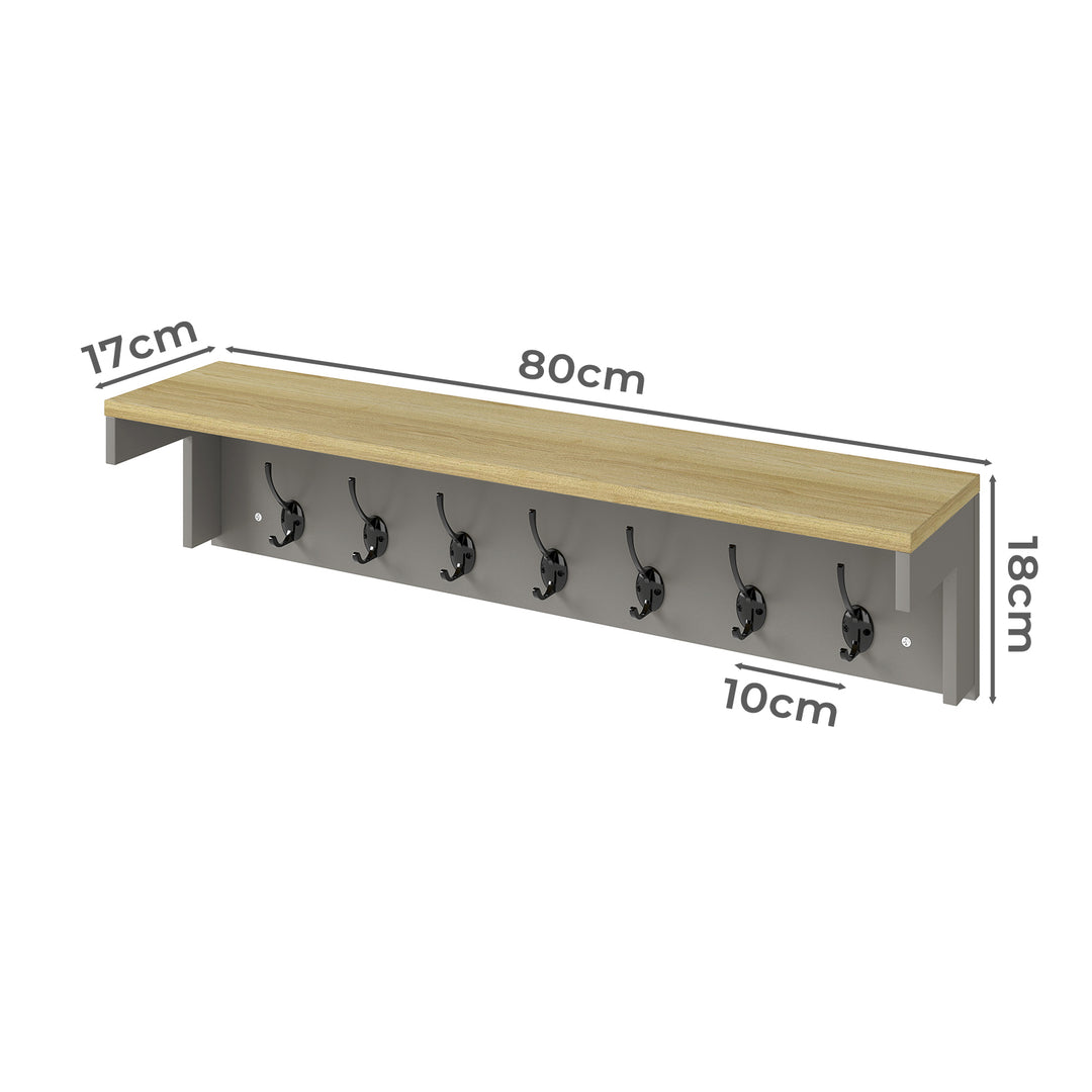 Coat Rack Wall Mounted Shelf 7 Double Hooks Storage Entryway Hallway