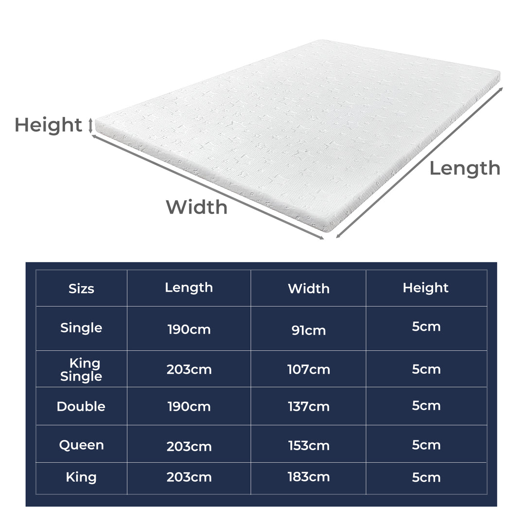 Memory Foam Mattress Topper Dual-Layer Gel Bamboo Cover Washable