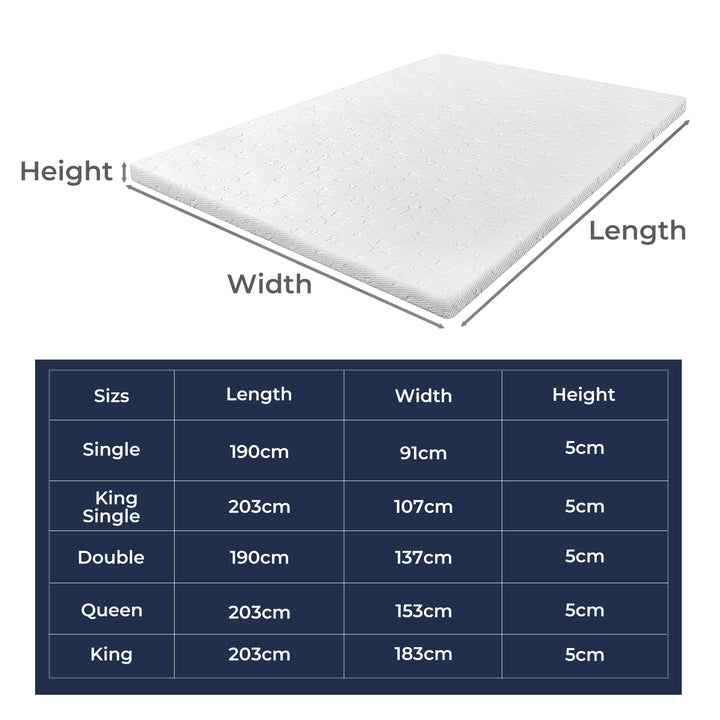 Memory Foam Mattress Topper Dual-Layer Gel Bamboo Cover Washable