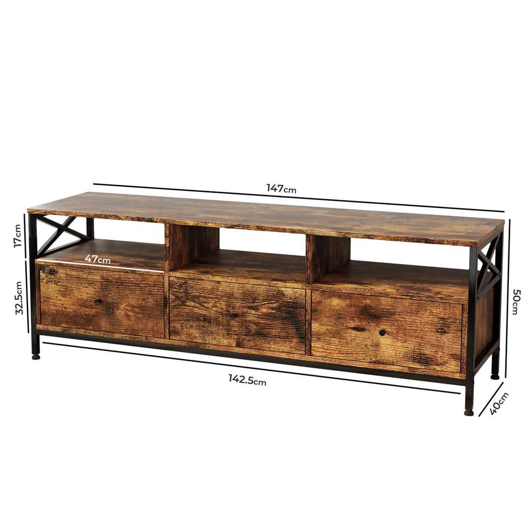 TV Stand Cabinet Entertainment Wood TV Unit 3 Drawers 3 Shelves 147cm