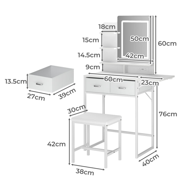 Dressing Table LED Makeup Mirror Stool Set Vanity Desk Fold-up Panel