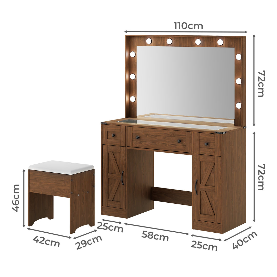 Dressing Table LED Makeup Mirror Stool Set  Vanity Desk Cabinet 3 Drawers