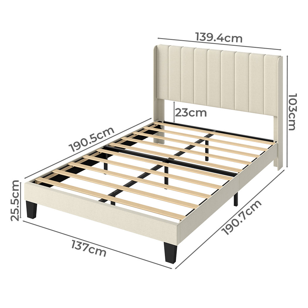 Metal Wooden Bed Frame Double Panel Plush Upholstered Mattress Platform