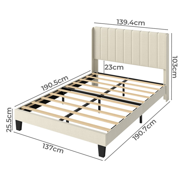 Metal Wooden Bed Frame Double Panel Plush Upholstered Mattress Platform