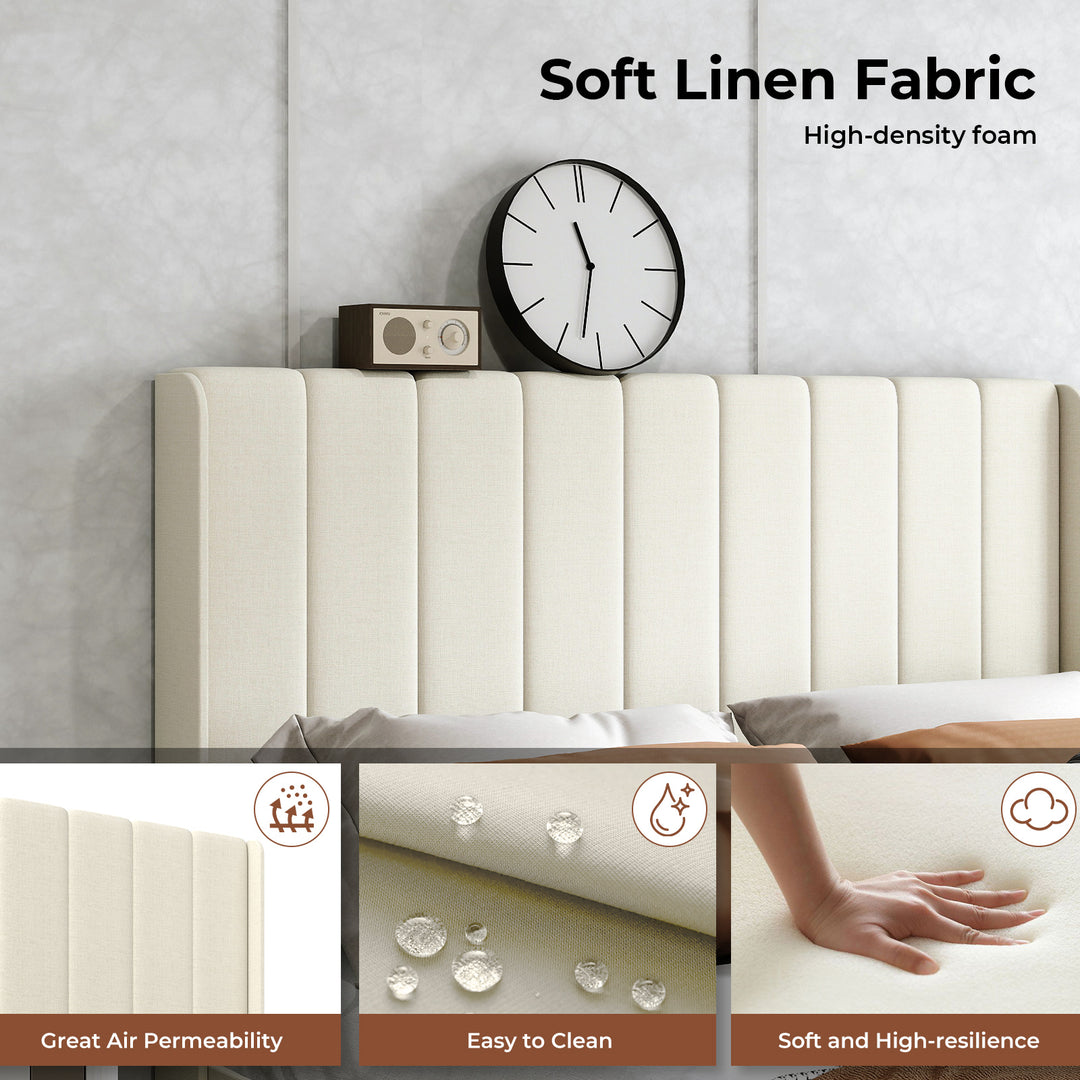 Metal Wooden Bed Frame Queen Panel Plush Upholstered Mattress Platform