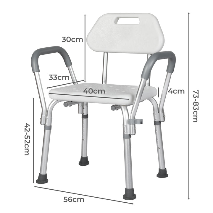 Shower Chair Bath Seat Safety Stool Back Arms Adjustable Height Non-Slip