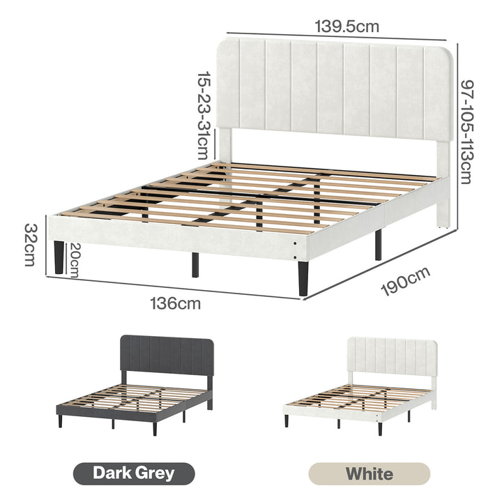 Double Bed Frame Upholstered Adjustable Headboard Platform Mattress Base